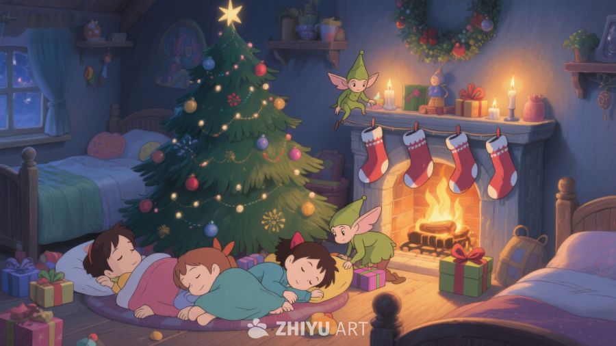 温馨圣诞夜，孩子们与精灵共眠 283