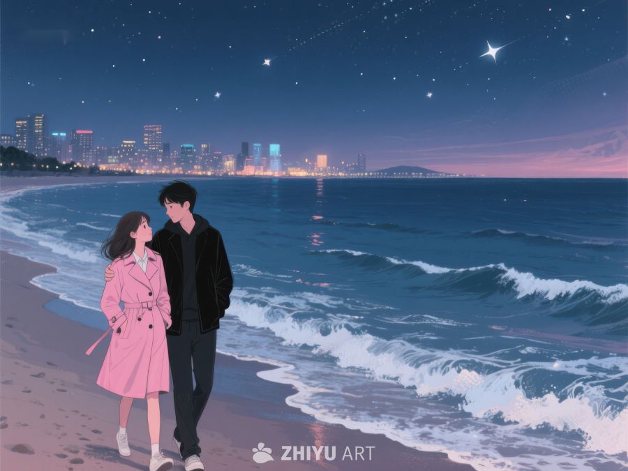 夜海边情侣漫步 923