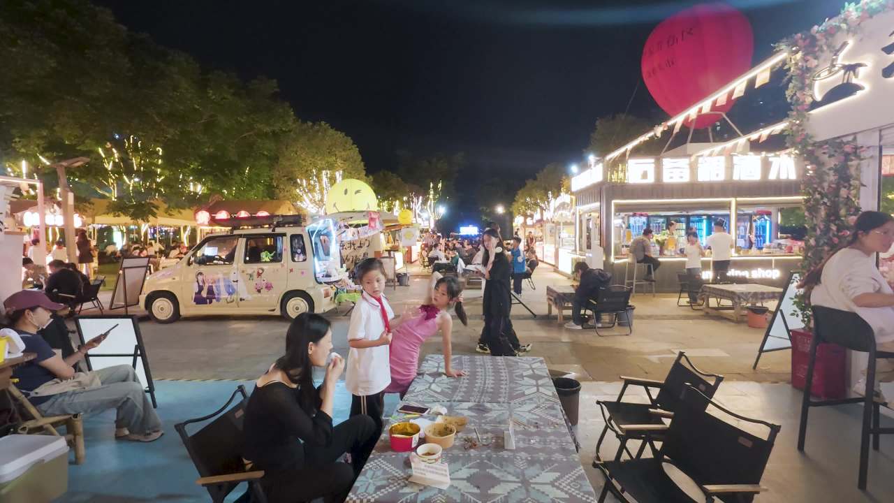 4k夜市摊逛夜市  人流人群吃夜宵