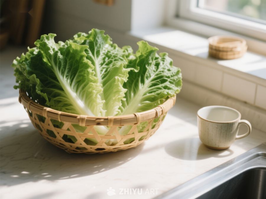 厨房窗边的生菜与杯子 56