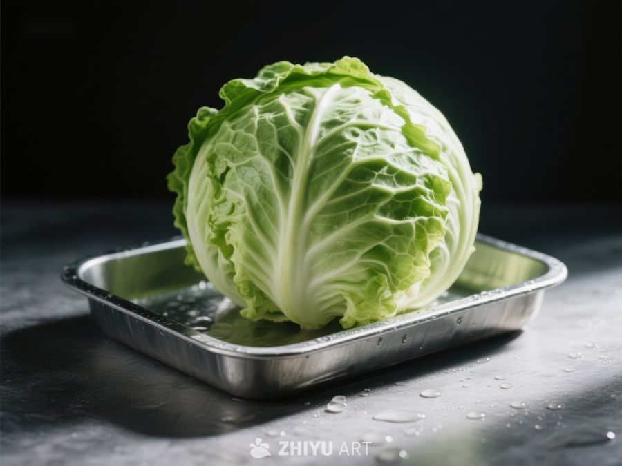 新鲜卷心菜置于金属托盘 562