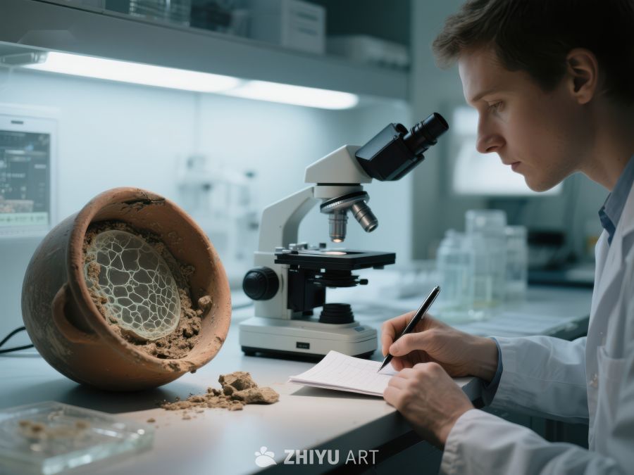 科学家在实验室研究古老陶器 241