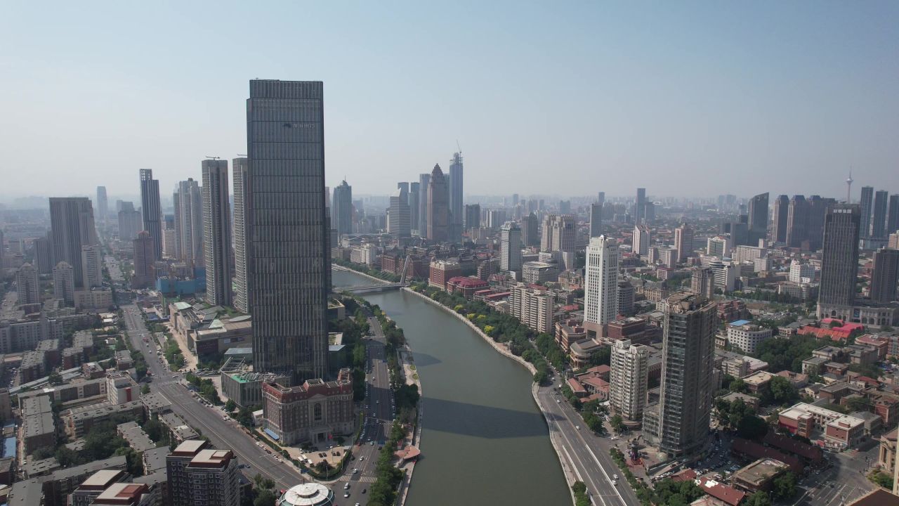 天津海河CBD高楼建筑航拍  