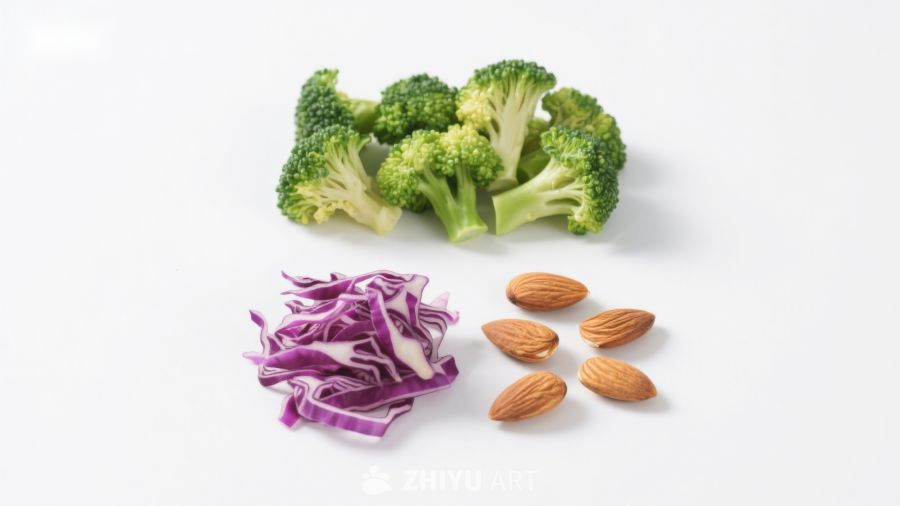 西兰花紫甘蓝与杏仁