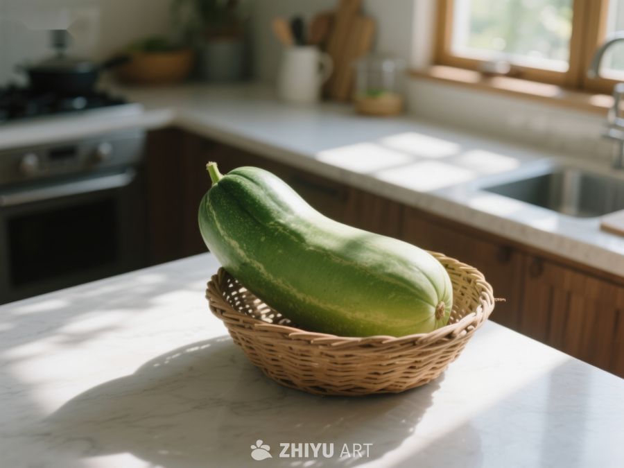 厨房台面上的绿色南瓜 93