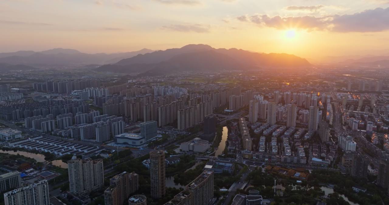 浙江台州城市日落风光航拍 5