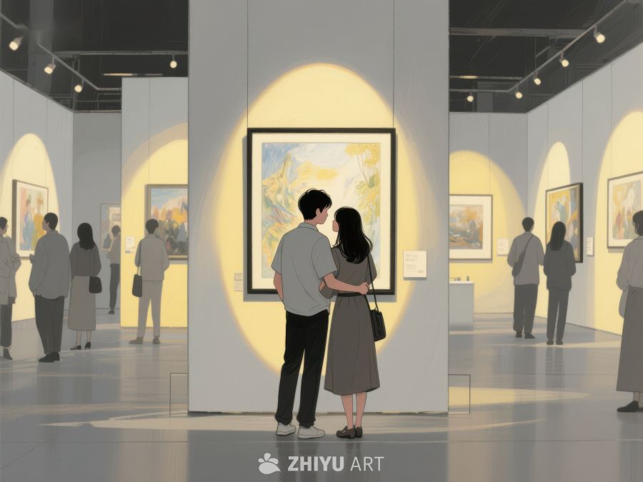 艺术画廊中观赏画作的夫妇 1090