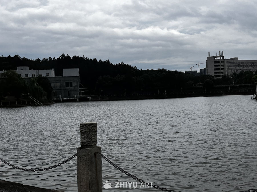 湖畔静谧的城市风景