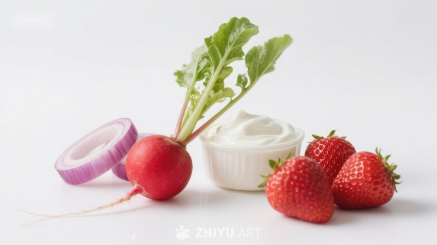 新鲜蔬果与酸奶摆拍