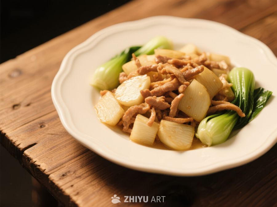 炒肉丝配白菜与土豆片 60