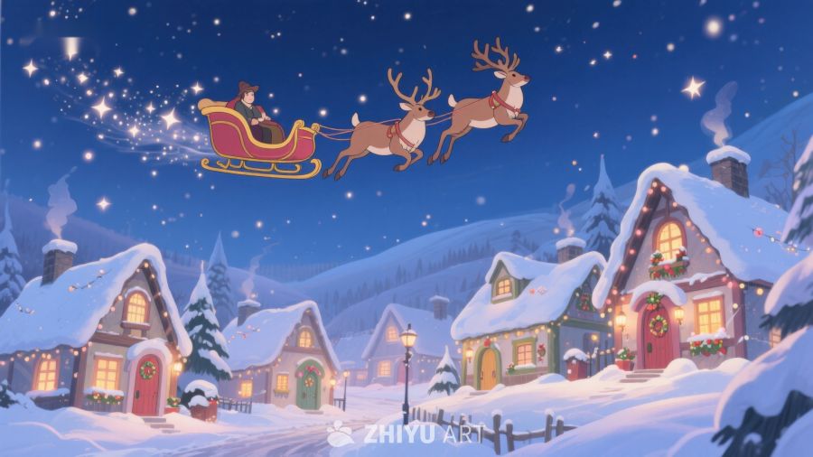 雪夜飞橇，温馨小镇 356
