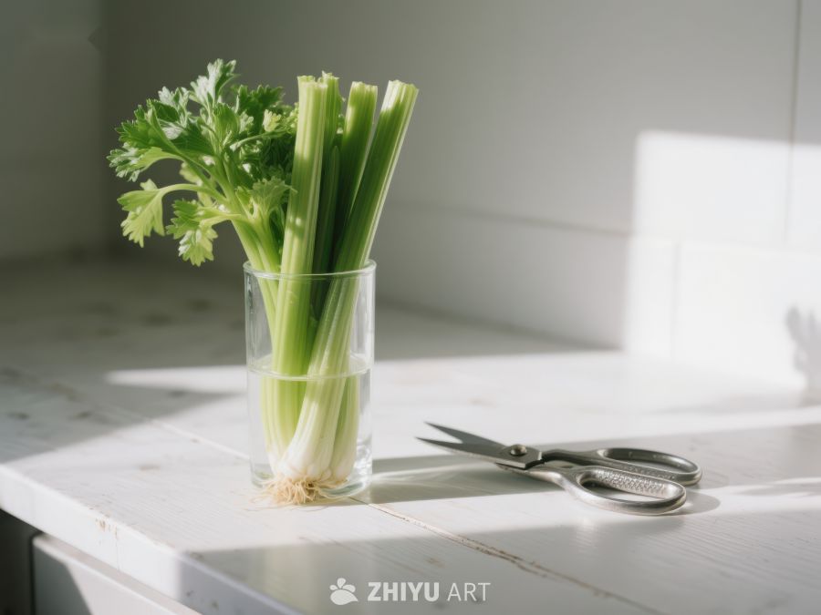 阳光下的芹菜与剪刀 556