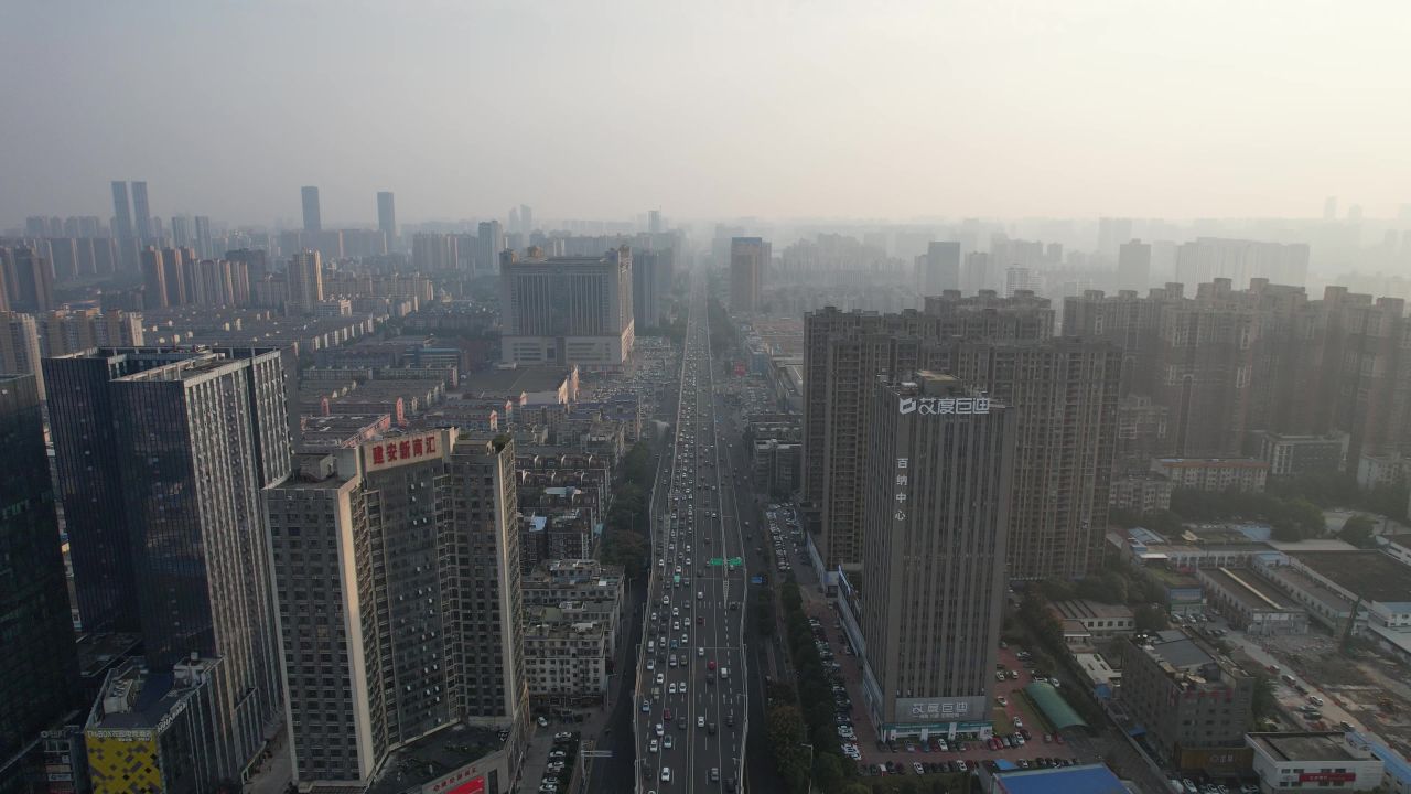 长沙万家丽高架桥城市拥堵交通航拍 