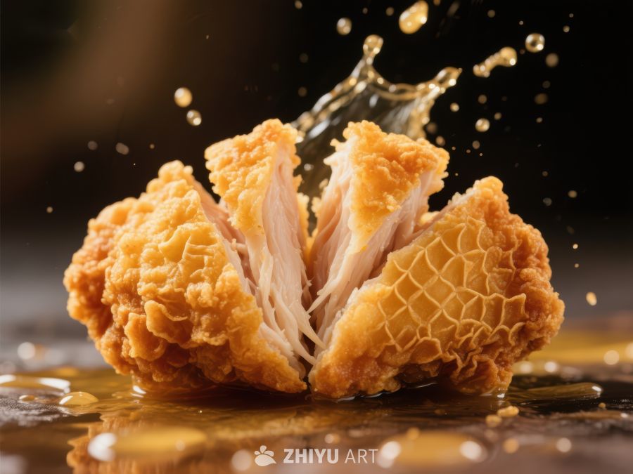 炸鸡块爆裂瞬间，油花四溅
