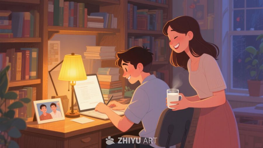 温馨书房夜，共度学习时光 419