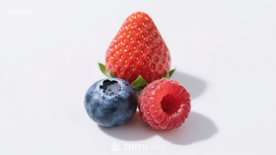 新鲜草莓、蓝莓与覆盆子特写
