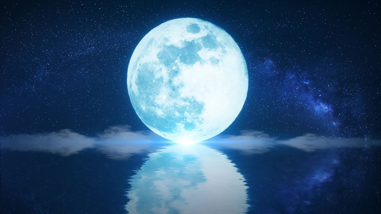 唯美大海上升月亮白月光蓝色夜空圆月明月大屏幕舞台LED视频  122