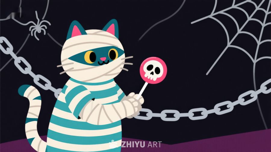 万圣节猫咪缠绕绷带手持骷髅棒