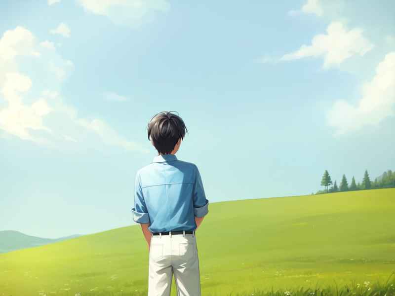 清新男子背影绿色插画