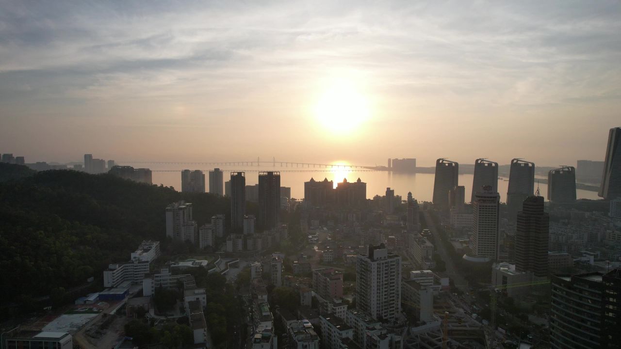 广东珠海城市清晨建筑高楼航拍