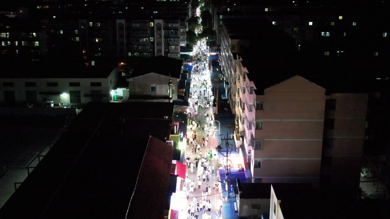 山东淄博城市夜景灯光航拍  