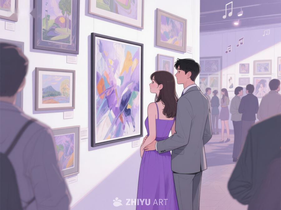 艺术馆内情侣共赏抽象画 1087