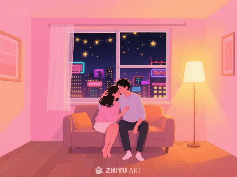 夜景窗前的温馨拥抱 1007