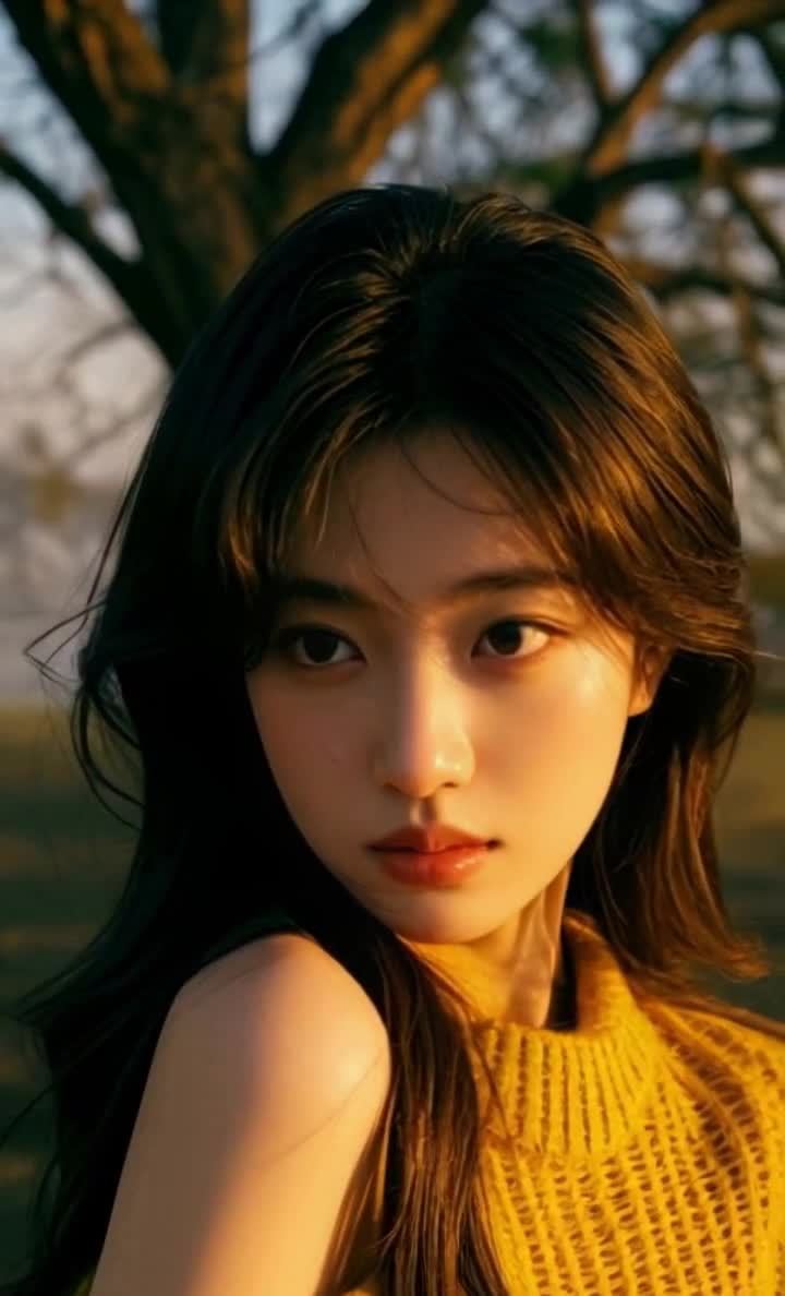 金发女子黄色毛衣温柔光线自然背景直视前方