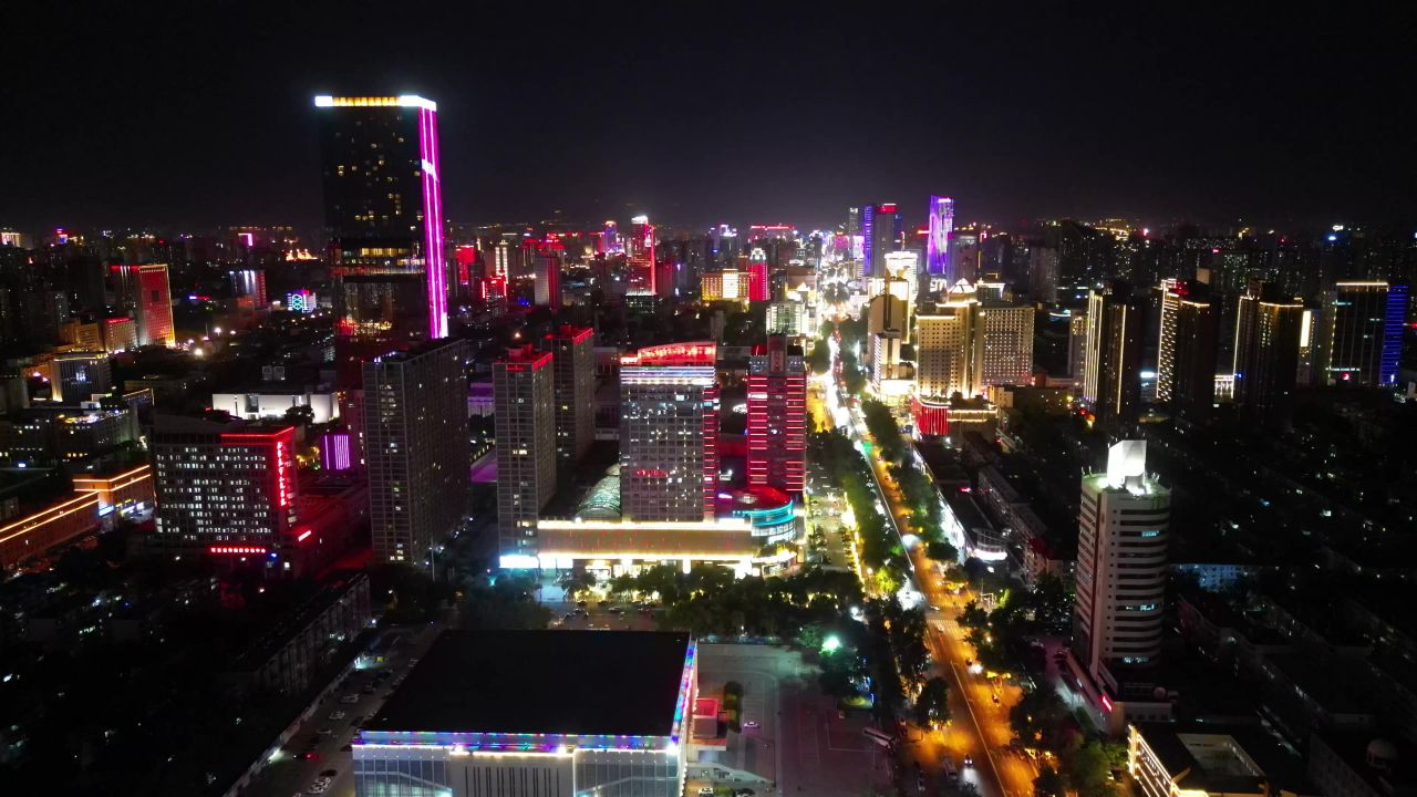 石家庄城市夜景灯光航拍