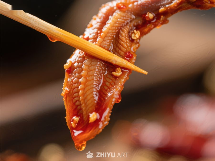 麻辣鸭掌，筷子夹起特写 965
