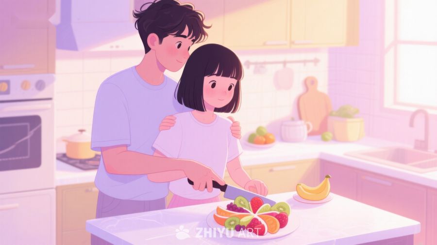 温馨厨房：父女共切水果 387
