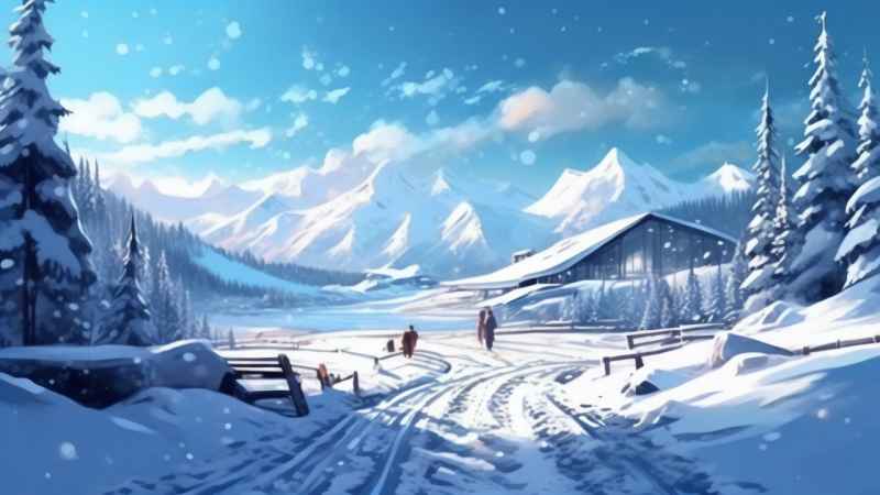 冬季背景图插画雪山雪景 24