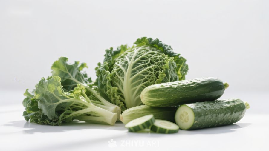 新鲜蔬菜组合：卷心菜与黄瓜