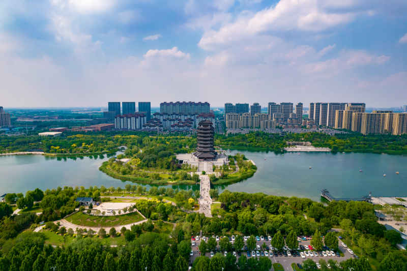山东淄博海岱楼航拍摄影图