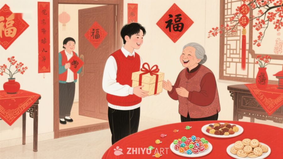 春节家庭温馨送礼场景 108