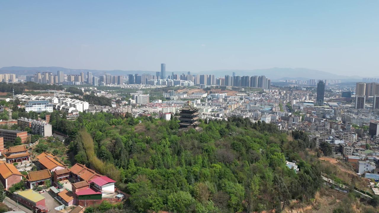 云南昆明东骧阁古建筑航拍