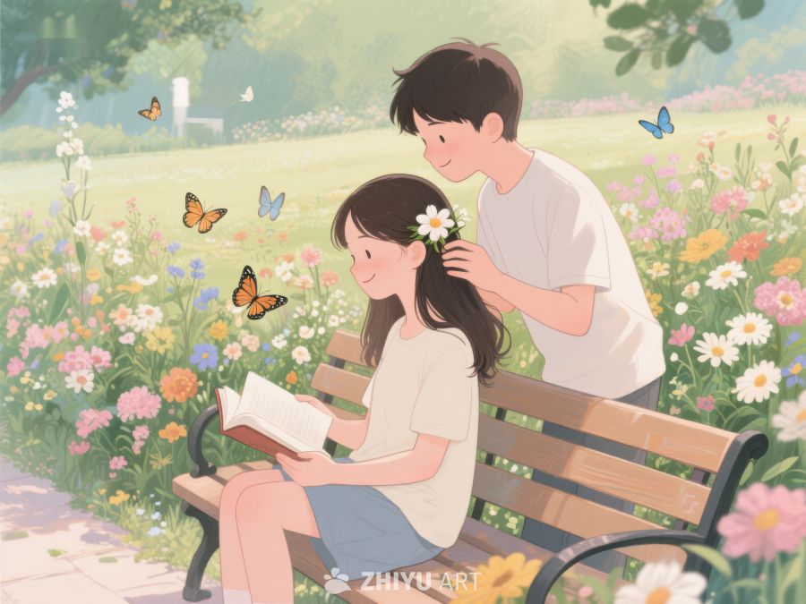 公园长椅上阅读的温馨时刻 238