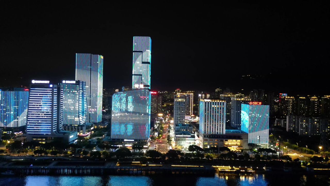  航拍福建福州金融街高楼夜景