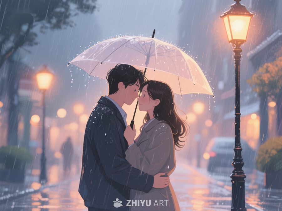 雨中情侣伞下亲吻 1175
