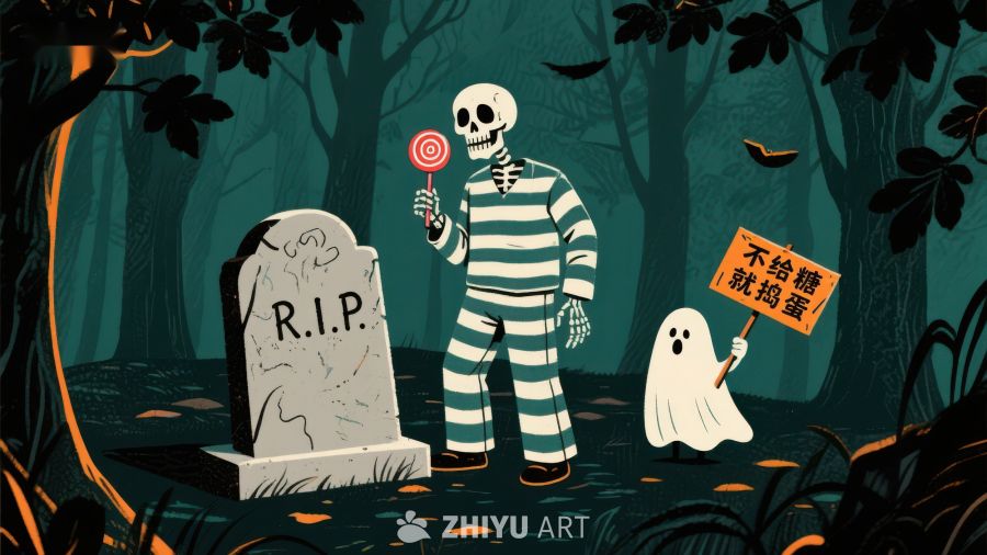 万圣节骷髅与幽灵的糖果交易