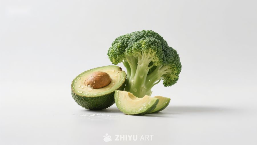 新鲜牛油果与西兰花