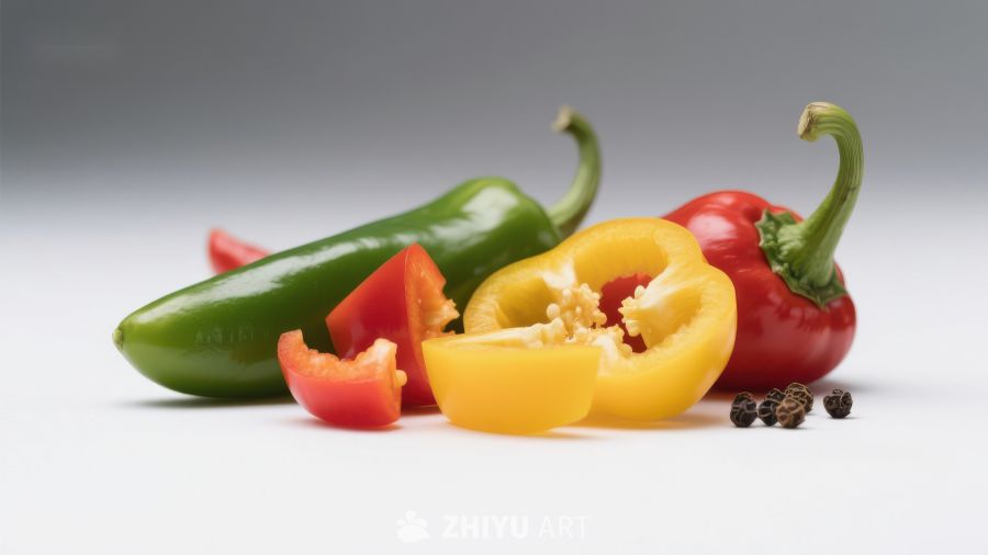 多彩辣椒与黑胡椒粒