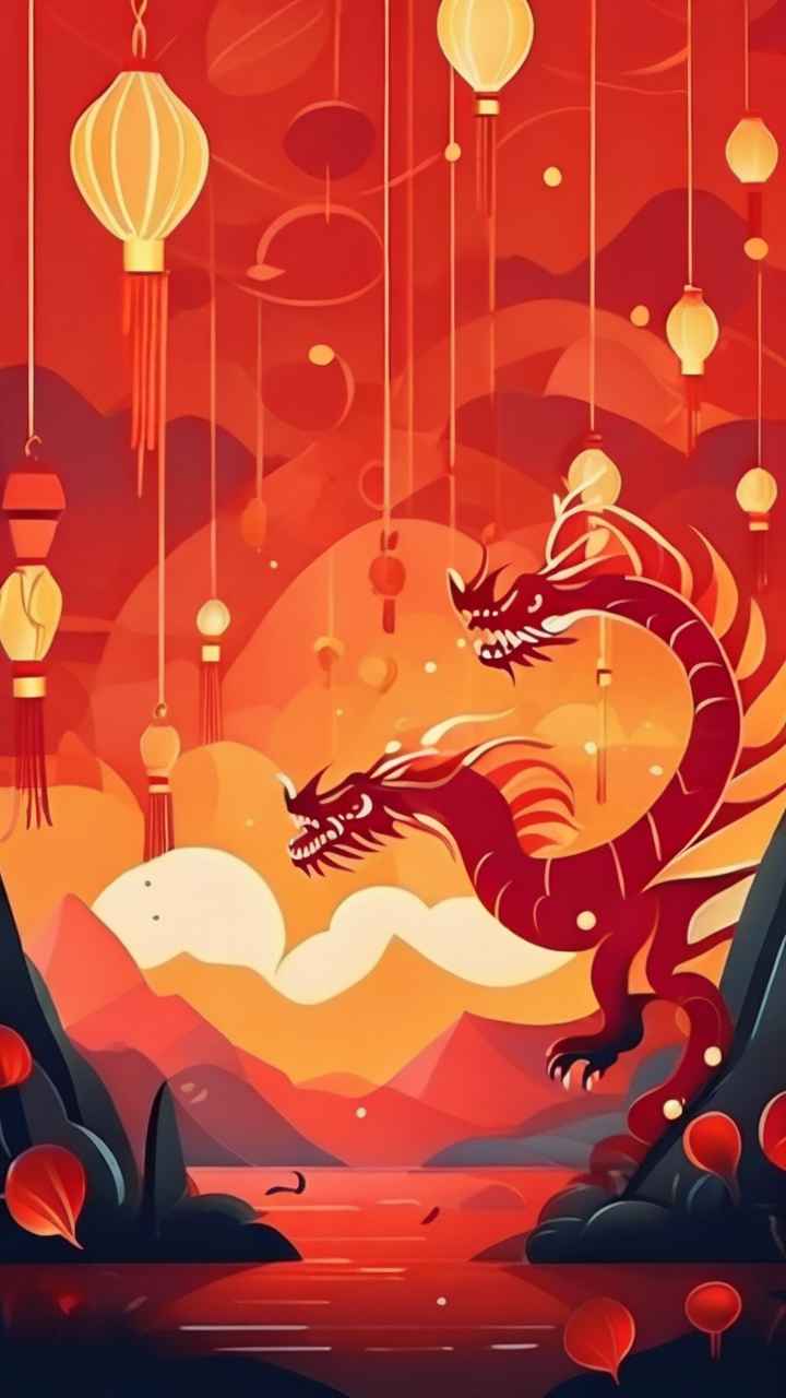 过年春节游龙灯简约插画 26