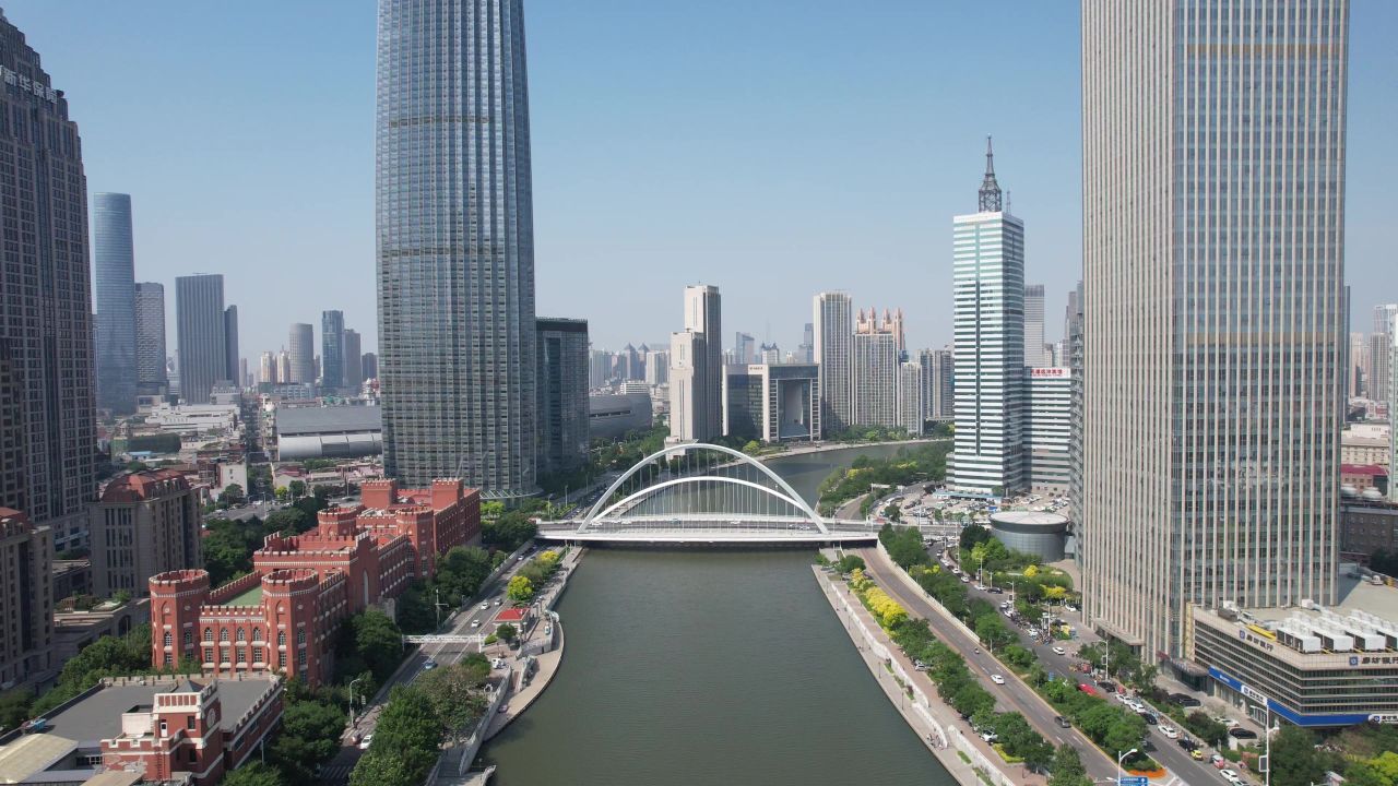 天津海河CBD高楼建筑航拍  