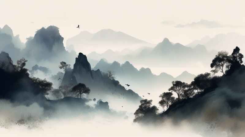 国潮山水插画风景图 48