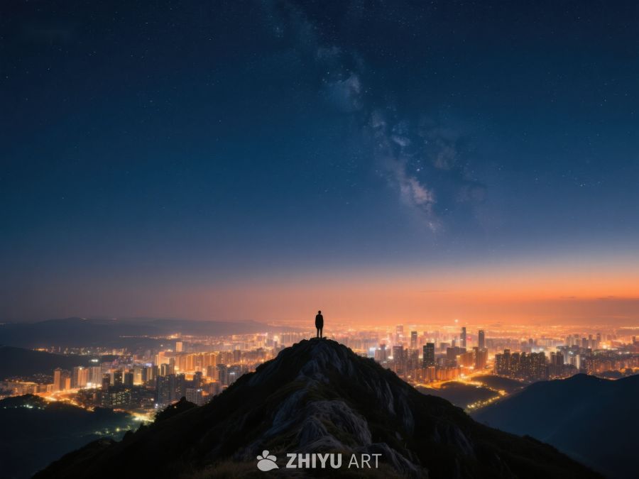 山顶夜景，城市灯火与星空相映 135