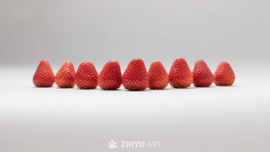 一排整齐的红色草莓