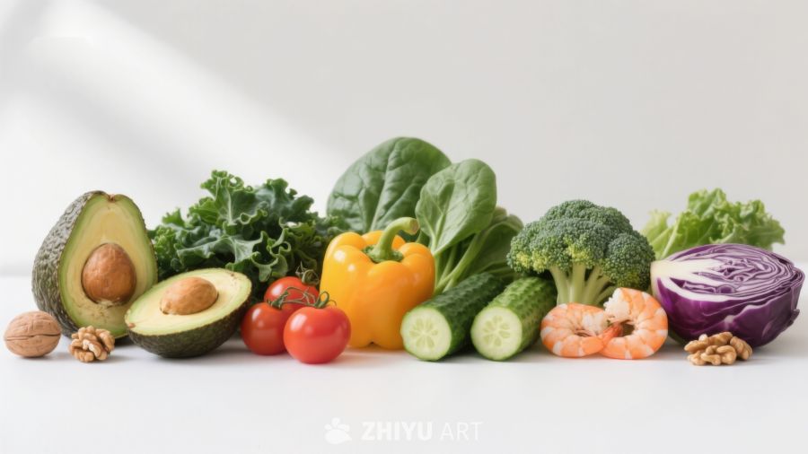 新鲜蔬果与海鲜食材展示