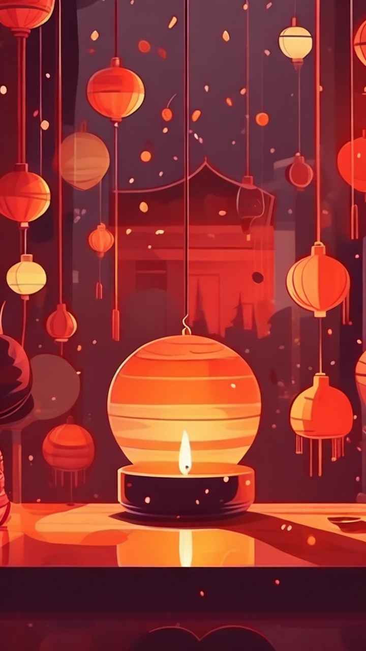 过年春节猜灯谜简约插画 12