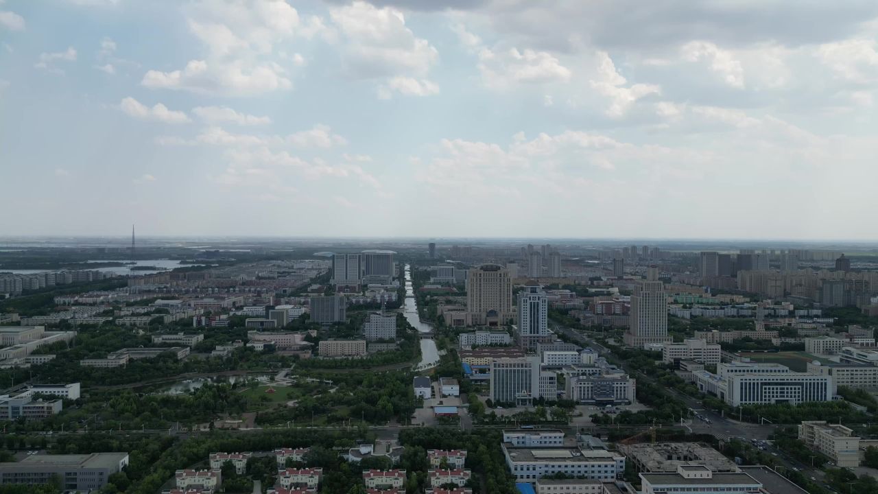  航拍山东东营城市建设城市风光